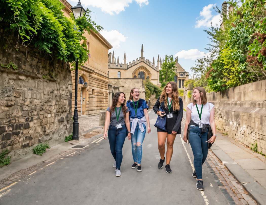Students walking down a lane in Oxford